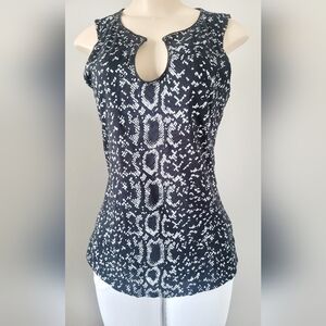 White House Black Market 100% Pima Cotton Sleeveless Snake Top Gray/Black Small